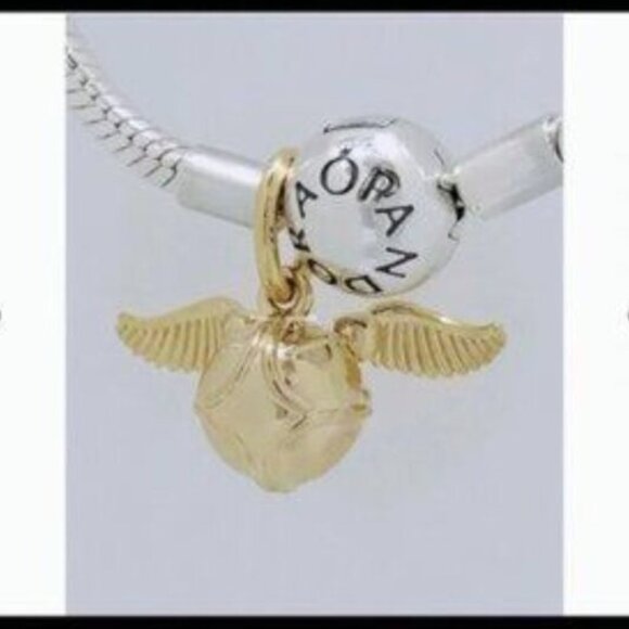 New Pandora Shine Gold Harry Potter Golden Snitch Wings Pendant Charm - Picture 4 of 5